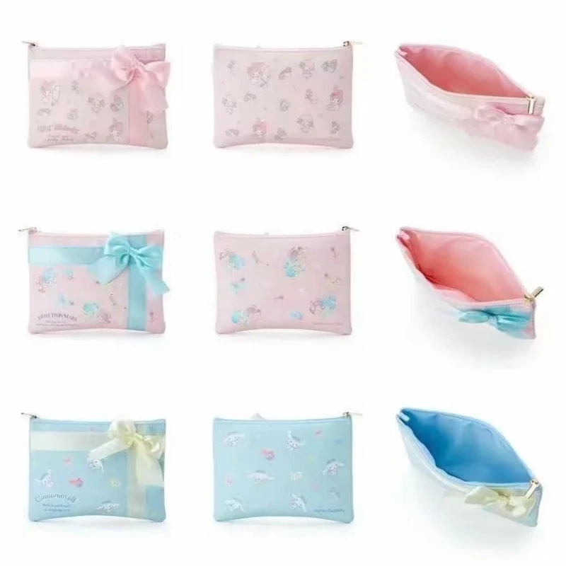 

Kawaii Sanrio Cinnamoroll Student Pen Pouch Cute Melody Twin Stars Bow Zipper Lipstick Bag Multi-Functional Storage Bag Wallet