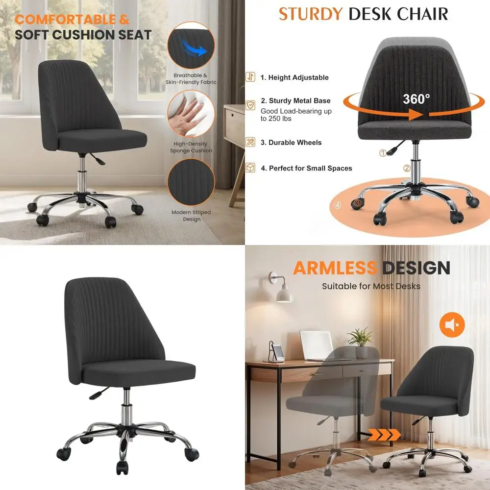 

Adjustable Height Swivel Office Desk Chair, Comfortable Modern Vanity Chair with Wheels for Home, Living Room, and Bedroom, Dark