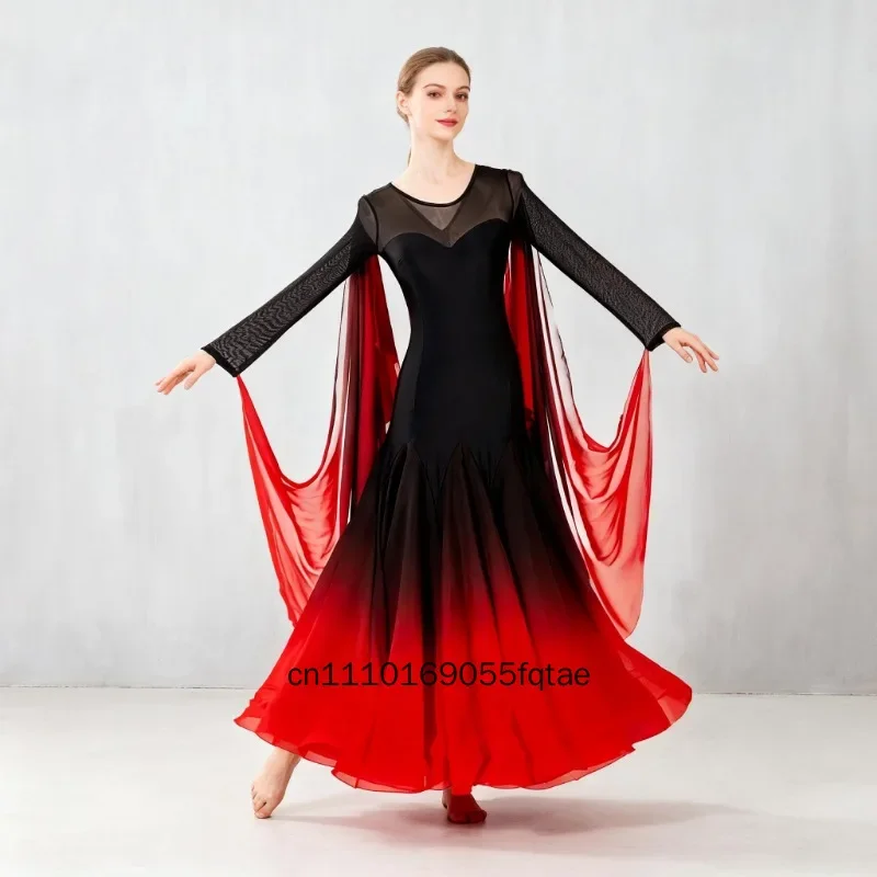 Modern Ballroom Dance Dress For Women Gradient Large Swing Skirt Standard Competition Costume Waltz Tango Stage Performance Danc