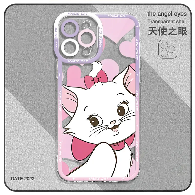 Clear Phone Case for iPhone 15 11 14 Pro Max 13 12 MINI XR X XS 8 7 6 6S Plus Funda Disney Marie Cat