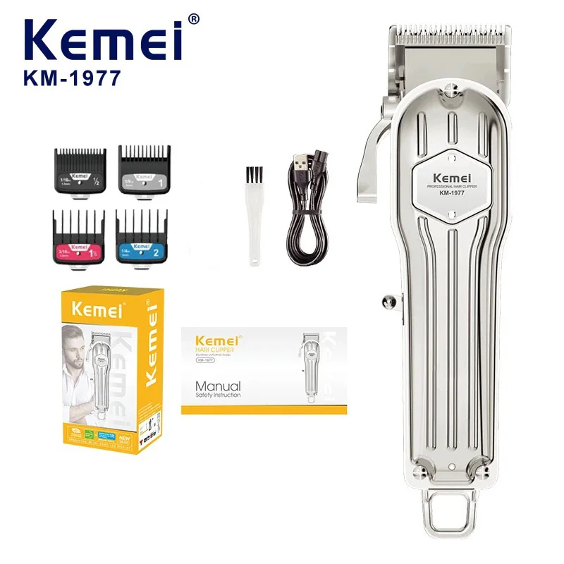 

Профессиональная машинка для стрижки волос Kemei для парикмахерской для мужчин, беспроводная электрическая машина для стрижки волос, цельнометаллический перезаряжаемый триммер для волос