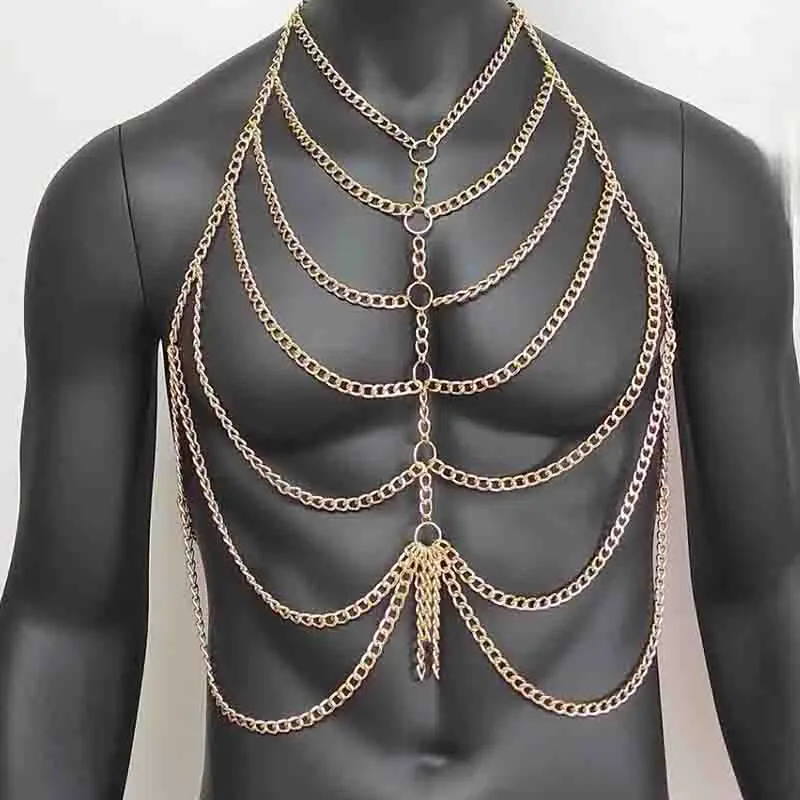 

Men Metal Body Chain Personality Fashion Sexy Tassels Adjustable Festival Party Nightclubs Rave Jewelry Chest Accessories Gold