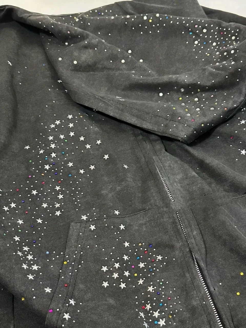 سترة بقلنسوة Y2K Star Rhinestone للسيدات لعام 2025 - سويت شيرت أسود مغسول عتيق بسحاب، ملابس خروج كبيرة الحجم لربيع الخريف #5