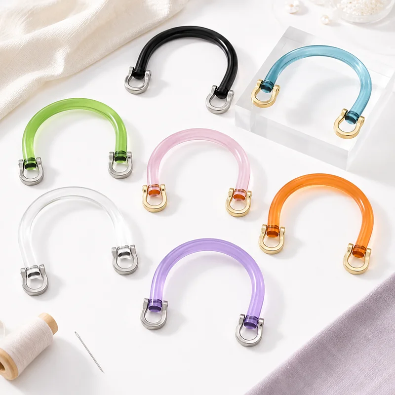 

1/2/3Sets 12 cm Acrylic D Shape Bag Handles with Metal Buckles Transparent Resin Wristband Handbag Purse Frame DIY Accessories