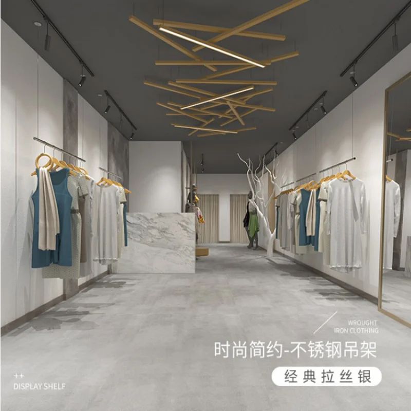 Custom Clothing Store Hanging Rod Ceiling Mount Rack Wall Mounted Stainless Steel Display Rack Men's and Women's Clothing
