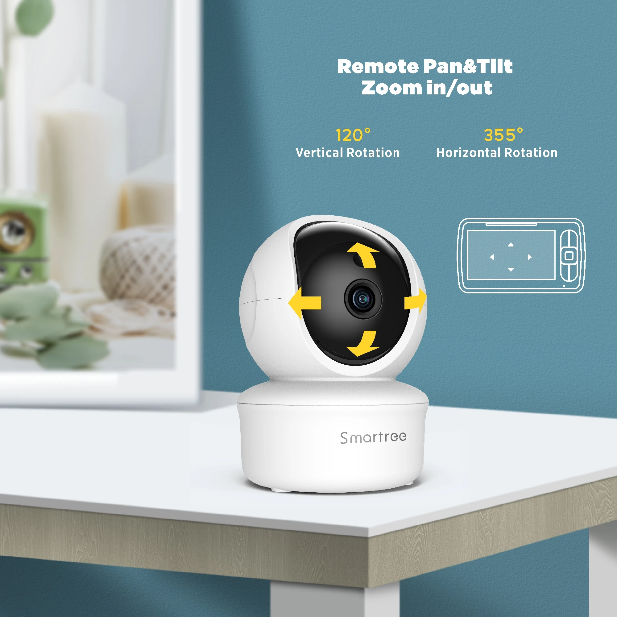 Baby Monitor 360 Color Display Night Vision Smart Zoom 720P HD Two-way Audio IP65 Waterproof PTZ 3.5 Inch
