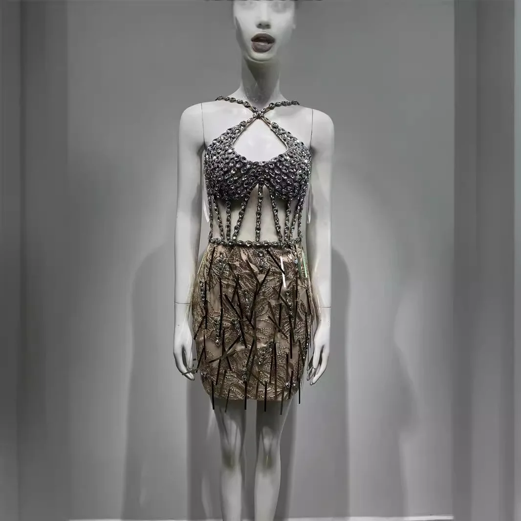 반짝이는 시퀸 자수 시스루 메쉬 드레스 여성 파티 디너 드레스