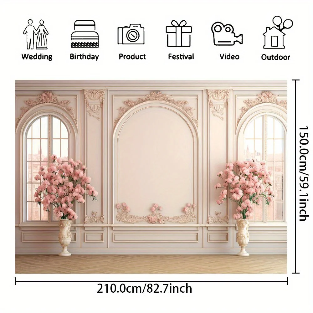 Rose vase pink wall panel photography background, birthday party decoration banner for shower, wedding bridal shower photo