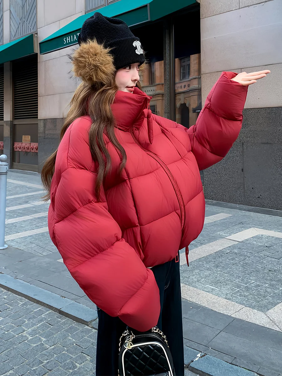 

Korean Sle Red ort 90 White Du down Puffer Jaet Women's Winter New Loose Warm Small Size Fluffy Outerwear