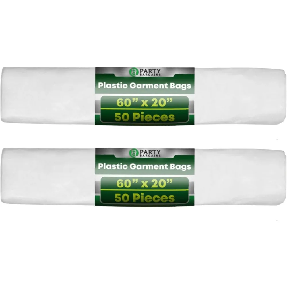 

100-Count Disposable Garment Bags - 60 x 20 Inches, Polyethylene Material with Zipper Closure