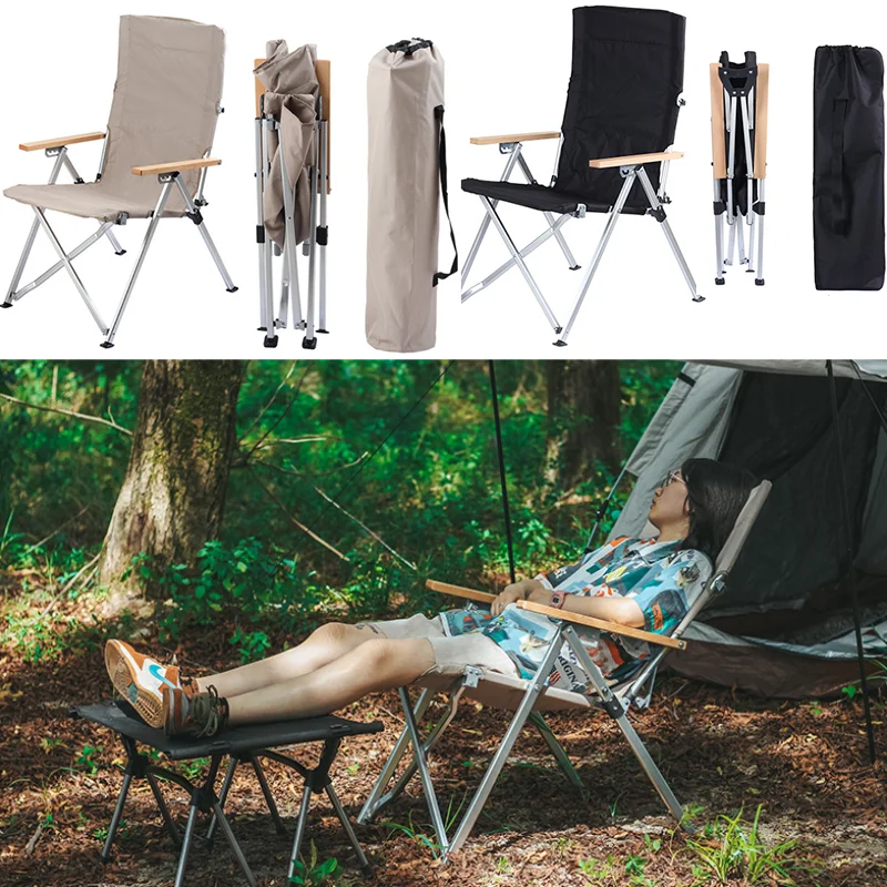 Cadeiras altas dobráveis e portáteis com pés, Outdoor Camping Folding Chair, Encosto de pesca, Cadeira turística ajustável de 4 velocidades