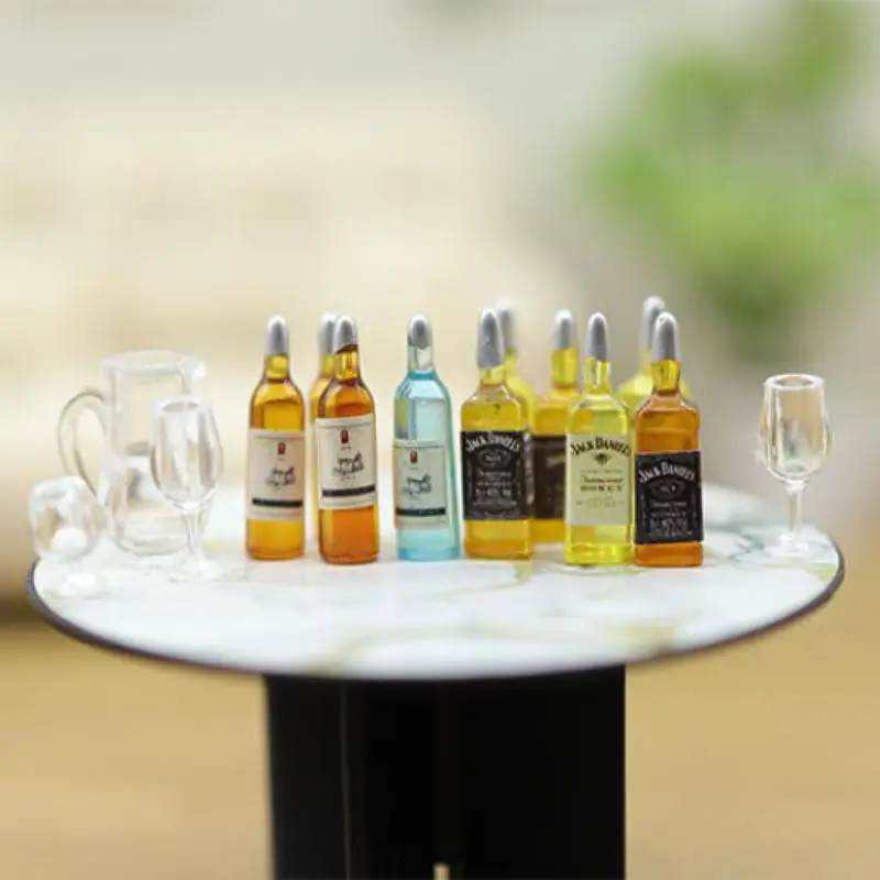 1Set Dollhouse Miniature Wine Bottles Model 1:12 Mini Red Wine Cup Doll House Kitchen Restaurant Decor Accessories