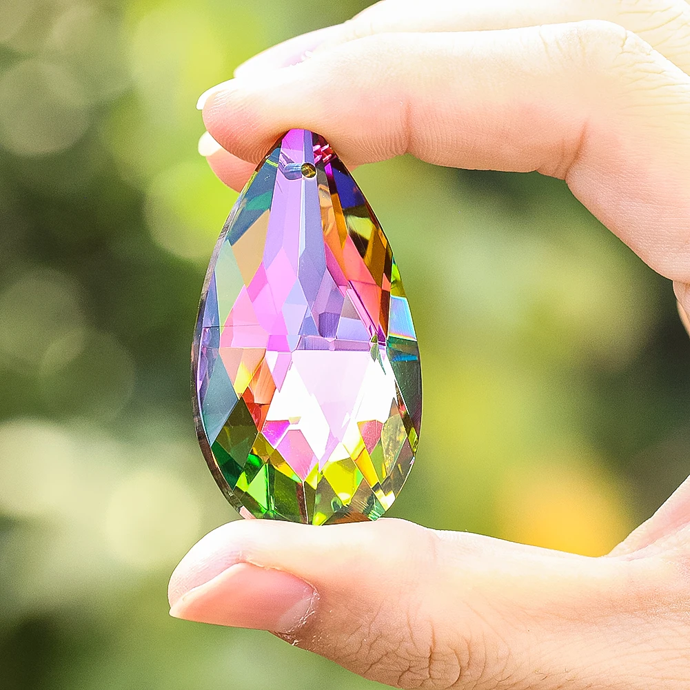 50mm iridescente Teardrop Crystal Prism Suncatcher Hanging for Windows Rainbow Maker lampadario parti pendente giardino Home Decor