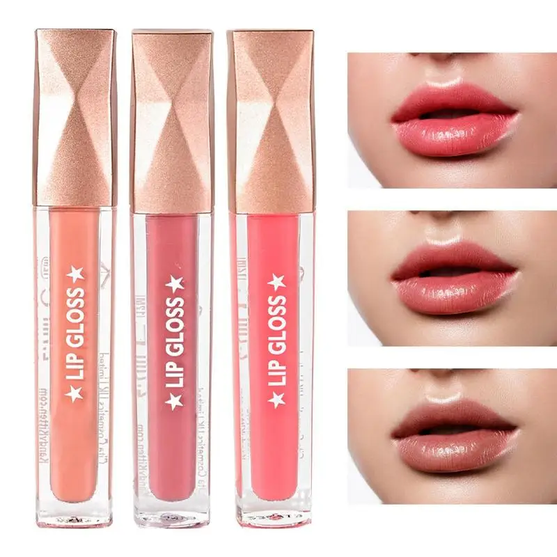 

Lip Plumper Gloss Glossy Hydrating Lip Plumping Gloss Set 3PCS Pigmented Liquid Lipstick Long-lasting Non Sticky Cup Lip Glaze