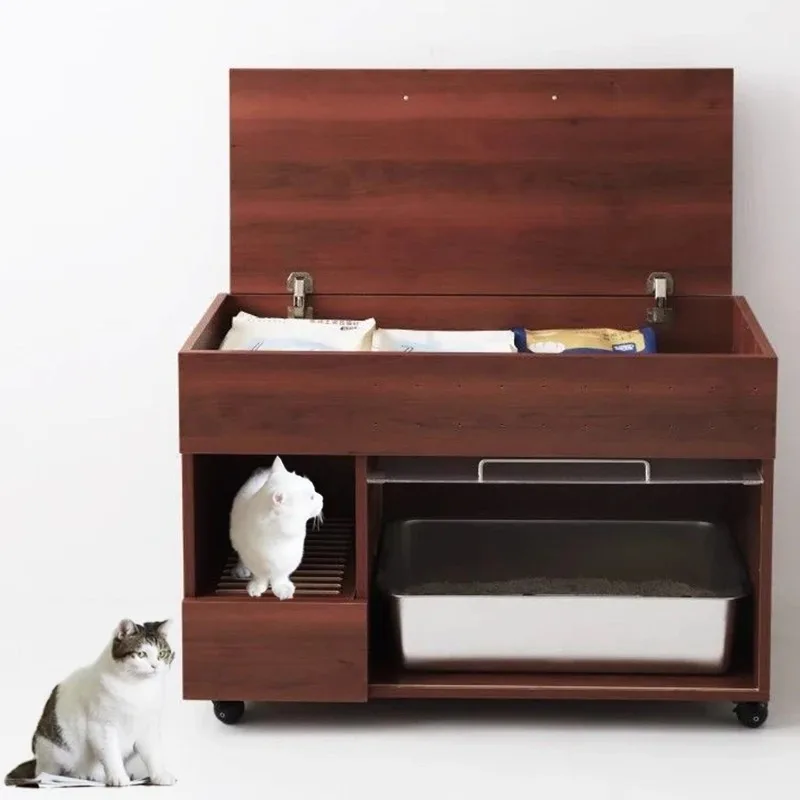 

Integrated Cat Box Storage Cabinet Leak Proof Sand Storage Cats Toilet Closed Stainless Steel Bedpans Pets Supplies