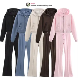 Fashion 2024 Autumn Two Piece Sport Outfits Women Pants Sets Interlock Cropped Sweatshirt Sets Front Pronounced Seam Flare Pants