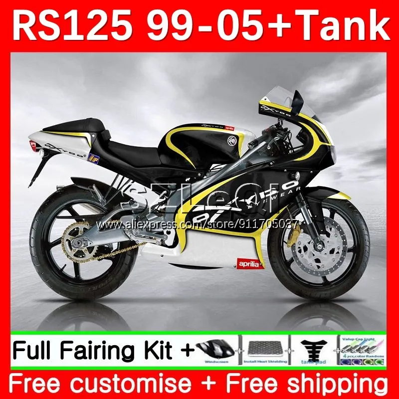 RS125R For Aprilia RS 125 R RR RS4 RS125 99 00 01 02 03 04 05 7No.9 RS-125 1999 2000 2001 2002 2003 2005 Black yellow Fairings