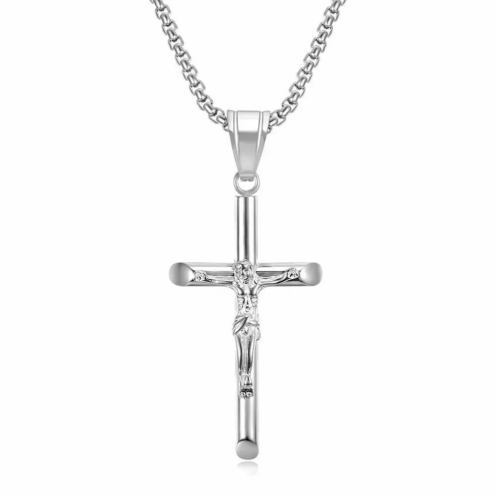 Stainless Steel Titanium God Jesus Cross Hip Hop Pendant Collar Chains Necklace for Men Women Boyfriends Gift Jewelry