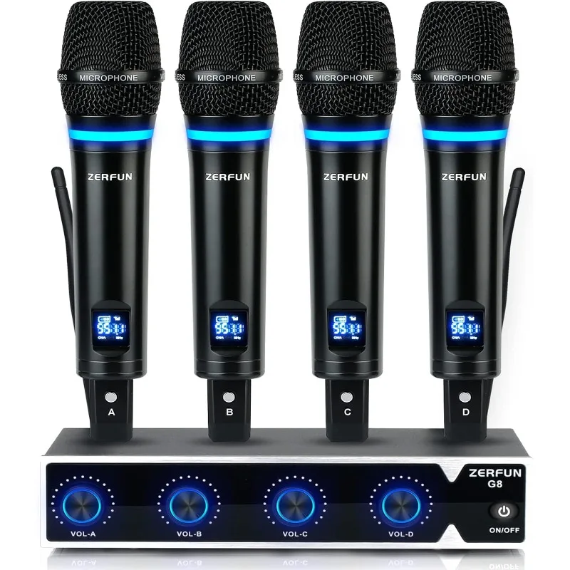 Rechargeable Wireless Microphone System, Pro UHF Metal Handheld Wireless Microphones Cordless Mics for Karaoke Singing