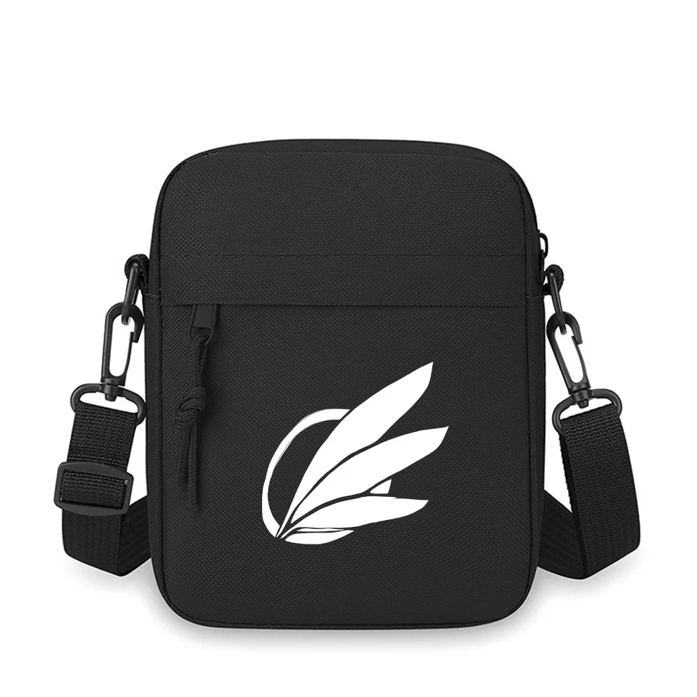 

Abstract leaves white on black Men Crossbody Bag Single Shoulder Women Cartoon Anime Film Printing Design Unisex