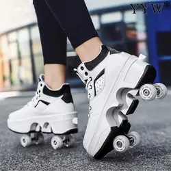 Sapatilhas Roller com 4 Rodas Patins para Crianças e Adultos, Sapatos Deformação, Rodas Runaway Parkour, Presente para Jovens e Crianças