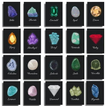 크리스탈 보석 루비 사파이어 오팔 광물 아트 식별 컬렉션 포스터, 캔버스 그림, 벽 예술 사진, 홈 장식 