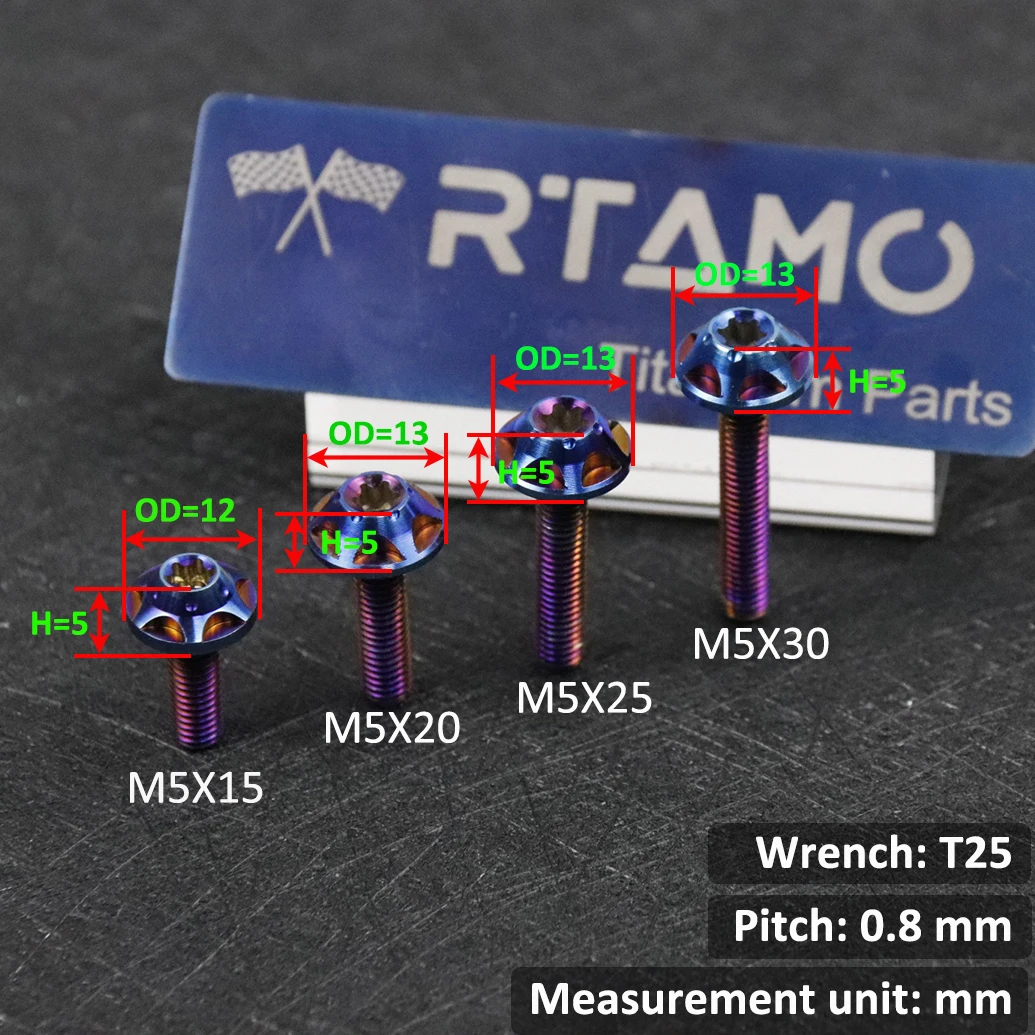 RTAMO مسامير التيتانيوم Gr5 M5X10/15/20/25/30 مسامير حاجب الزجاج الأمامي لتعديل الدراجة النارية (قطعة واحدة)
