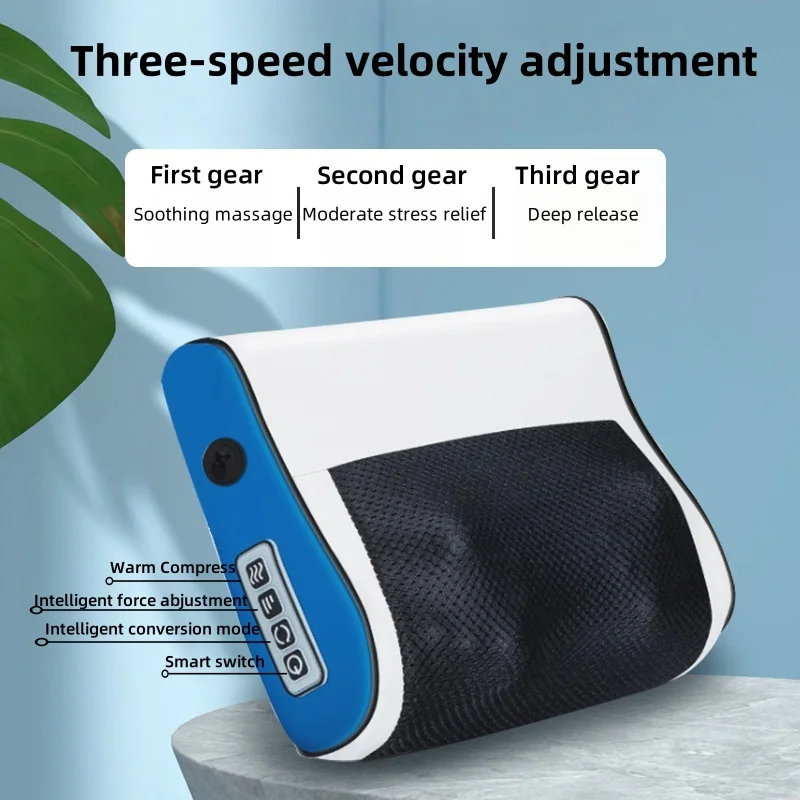 4 Key Multifunctional Neck Pillow Massager Adjustable Hot Compress Neck Shoulder Kneading Massage Relaxation Tool Home Massager