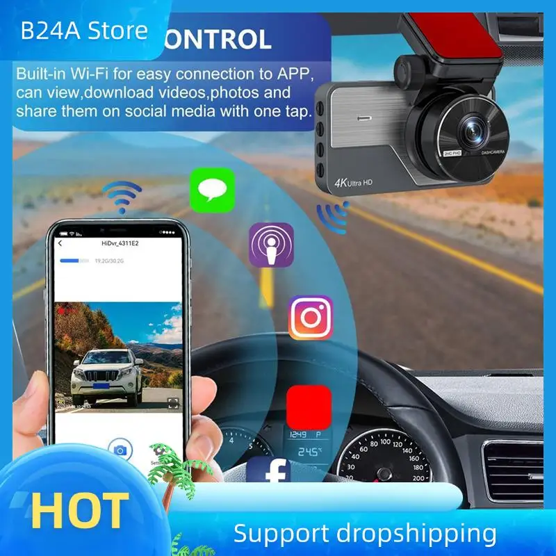 

B24A Car DVR Dash Camera Car Video Recorder Camera Built In Wifi Camera,Night Vision 170°Wide Angle,WDR,24H Park