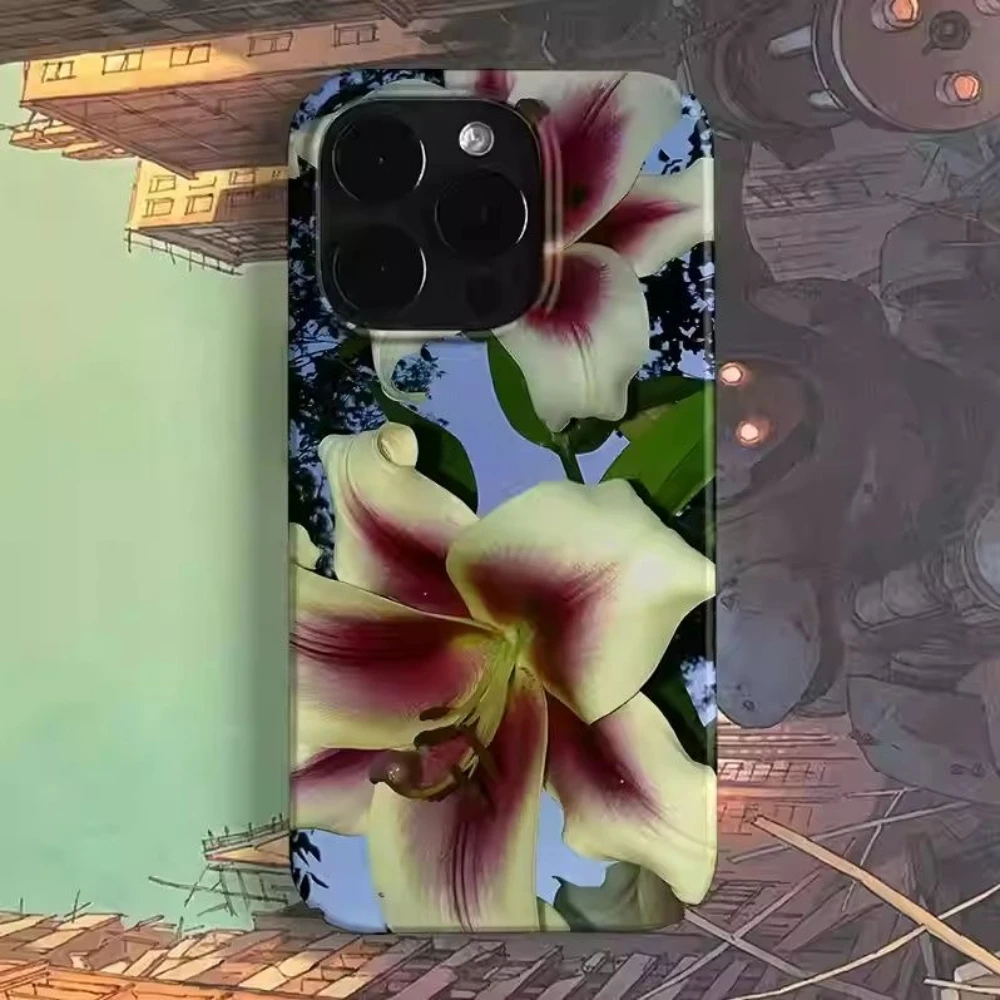 حافظة لهاتف آيفون 16 15 14 11 12 13 Pro Max Plus من زهرة الزنبق المزهرة والطبيعية