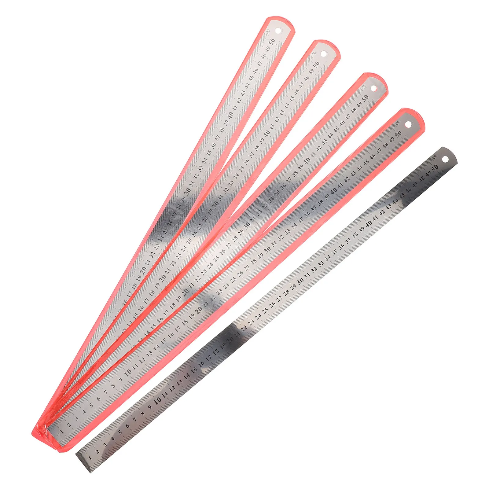 5Pcs Dual Scale Stainless Steel Ruler 50Cm 20 Inch Thickened Steel Plate Metric and Imperial Graduations Professional Precision