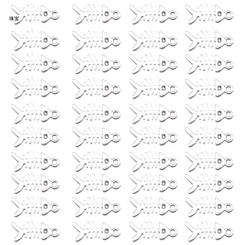 

40pcs Fishbone Charm Accessory for Jewelry and Craft Projects Sturdy Alloy Fish Bone Pendants in Bronze Finish Designs