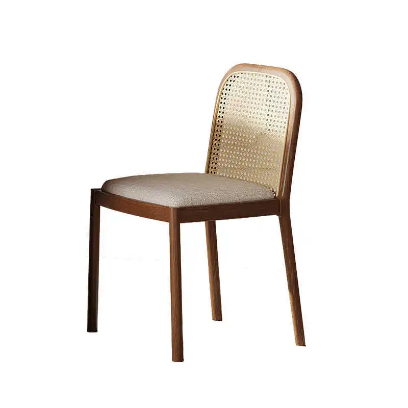 Rattan Dining Chair Home Back Chair Simple Rattan Desk  Restaurant Nordic Brown Casual