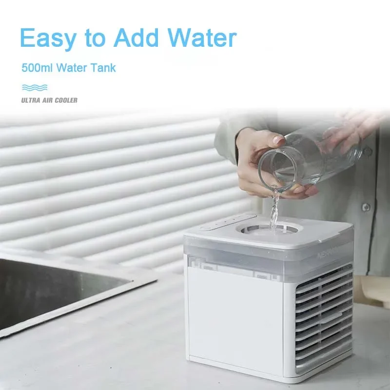 Air Conditioner Fan with LED Light for Home Office USB Cooling Fan Humidifier 3 Speeds 500ML Air Cooler Personal Air Conditioner