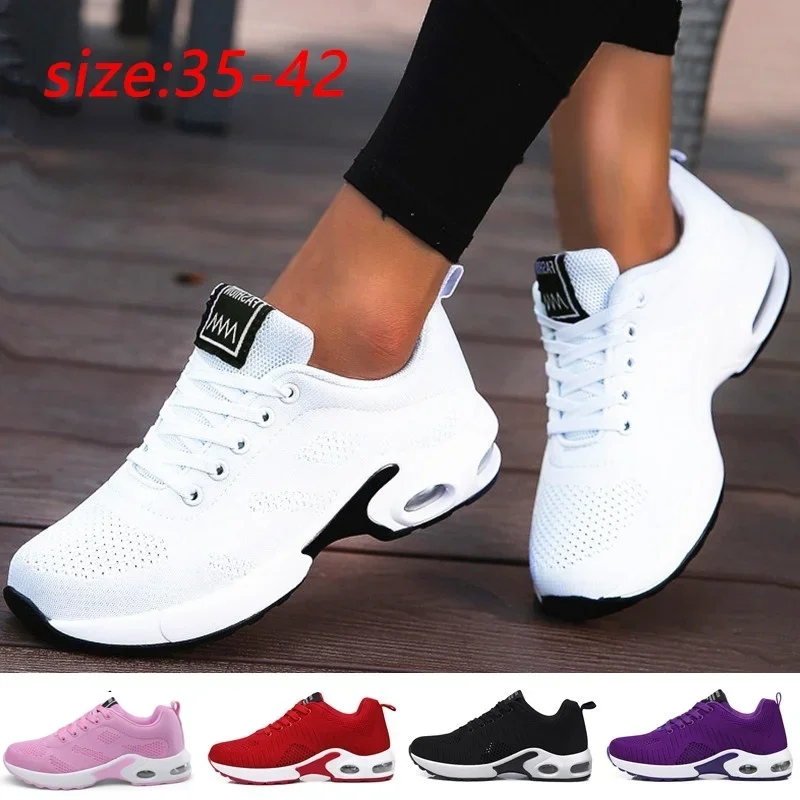 Zapatillas para mujer ligeras y cómodas con cámara de aire de malla, deportivas transpirables, calzado de deporte, correr, exteriores, con cordones