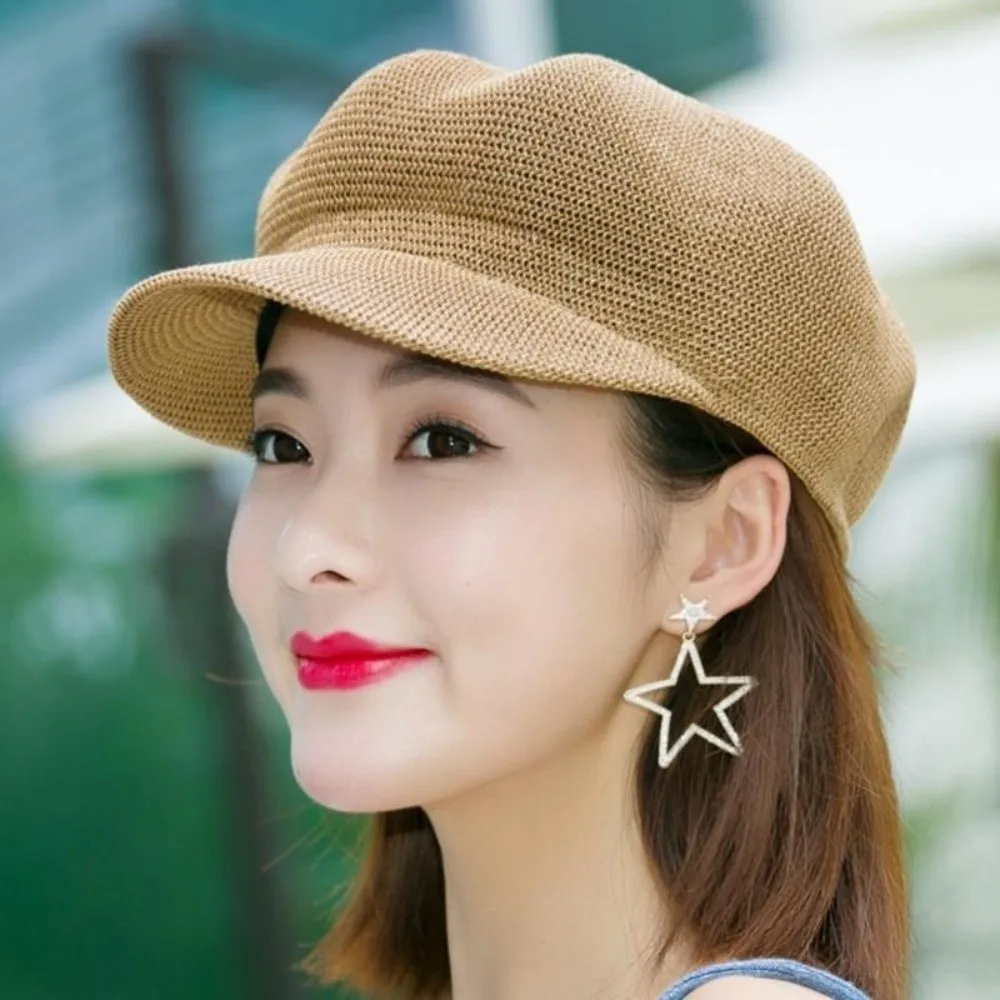 

Casual Solid Color Grass Beanie Cap Thin Grass Women Baseball Cap Peaked Hat Painter Hat Octagonal Cap Travel