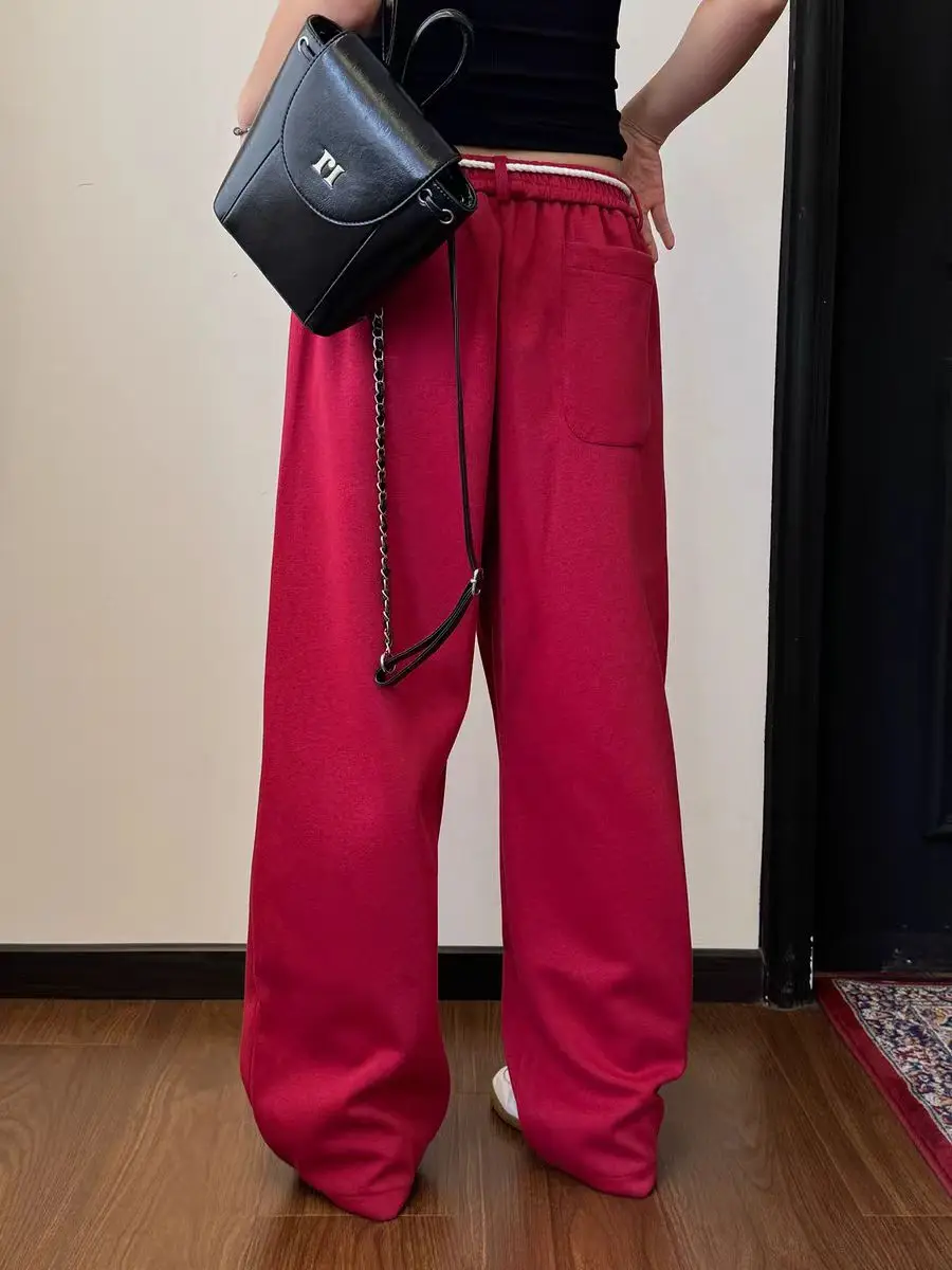 

American Retro Hip Hop Sport Pants ex Loose Casual Straight Leg Street Dance Pants with Rope Casual Trousers Trendy