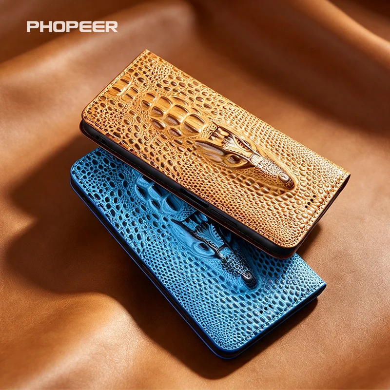 Luxury Genuine Leather 3D Crocodile Head Flip Phone Case for Vivo Y500 400 300 200 100 Pro Plus i T GT 4G 5G phone case