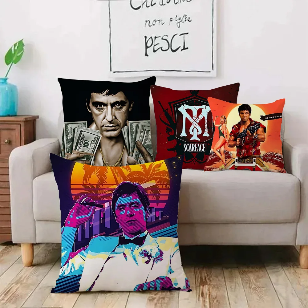 Classic Movie Scarface Vintage Pillow Covers Cartoon Sofa Decorative Home Double-sided Printing Short Plush Cute Cushion Cover