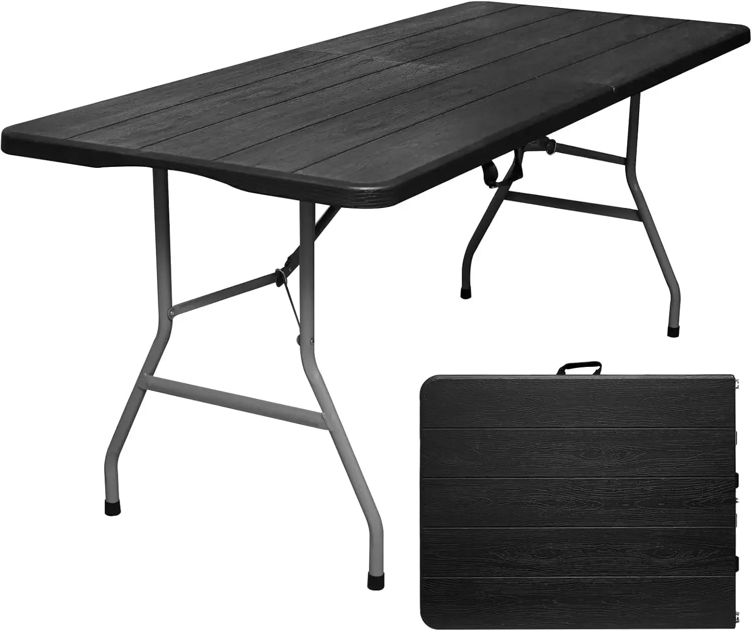 Mesa portátil de plástico resistente, plegable por la mitad, mesa de comedor de 6 pies, para interiores y exteriores, para acampar, picnic y fiestas, Bl