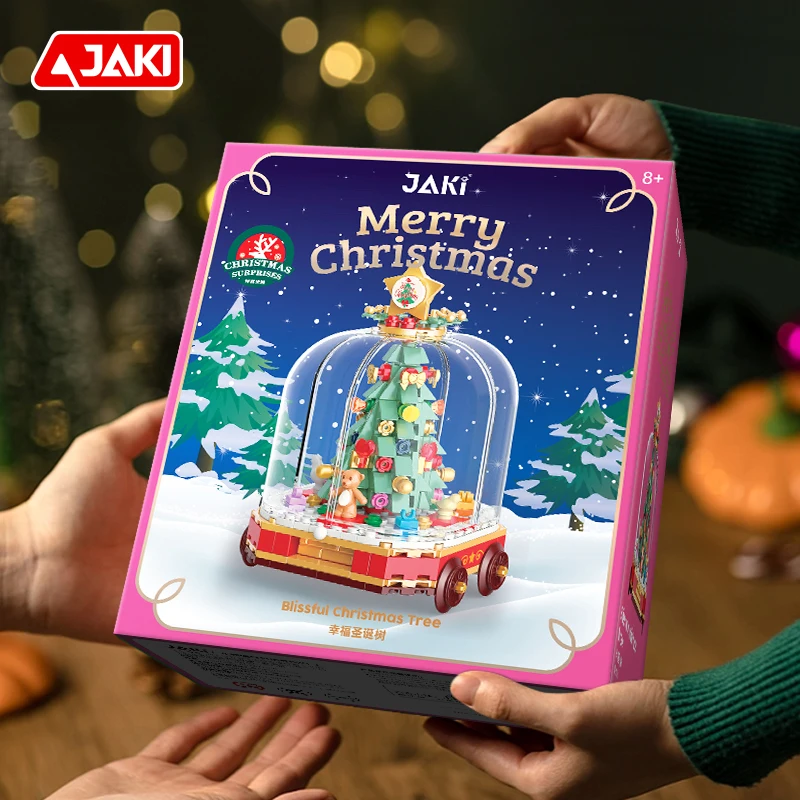 JAKI MOC Building Blocks Set Christmas Tree House Model Micro Building Block Brick Toy for Xmas Gift