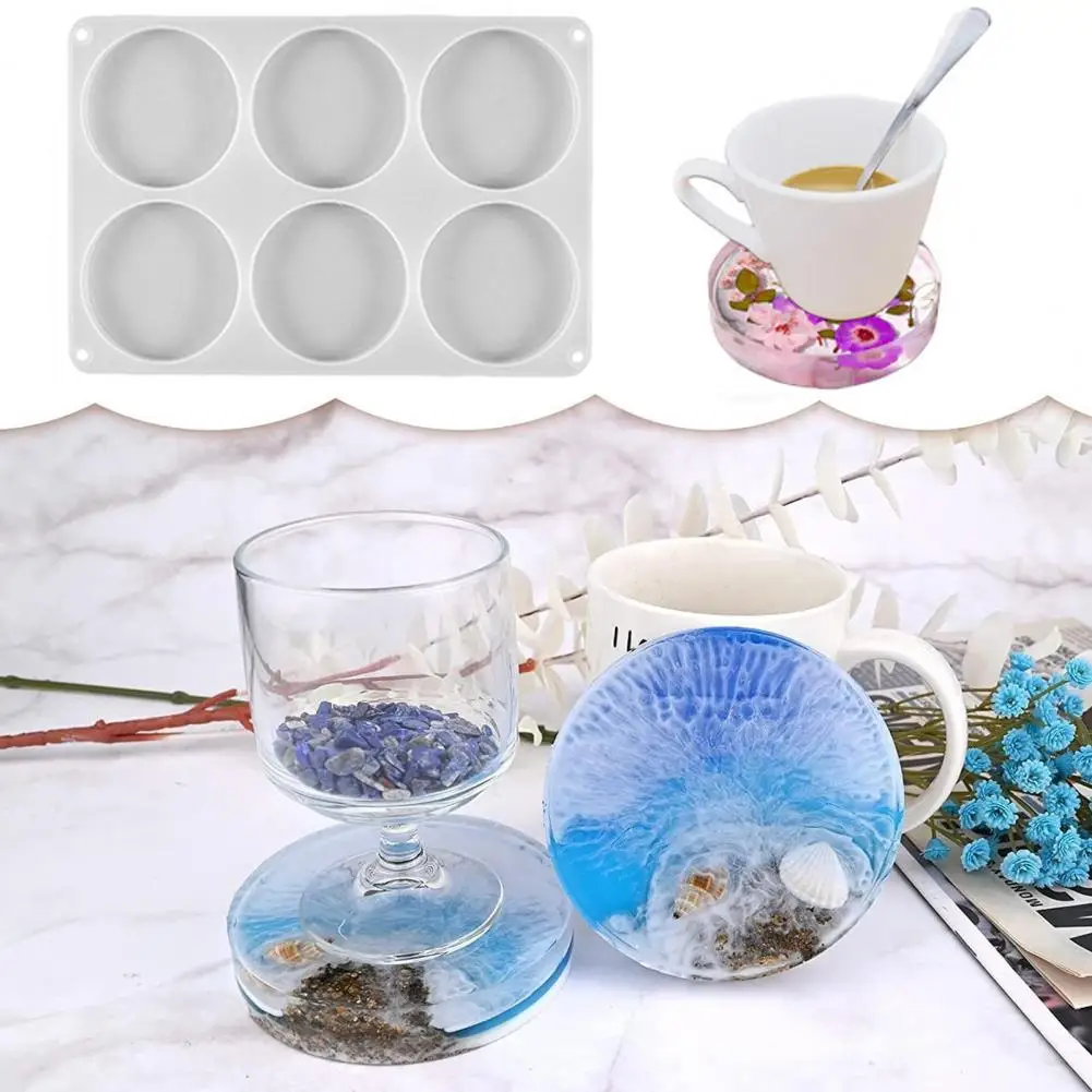 Keepsake Encapsulation Mold Round Silicone Coaster Resin Molds for Diy Craft 6 Cavity Epoxy Mold Set for Cups Mats for Resin