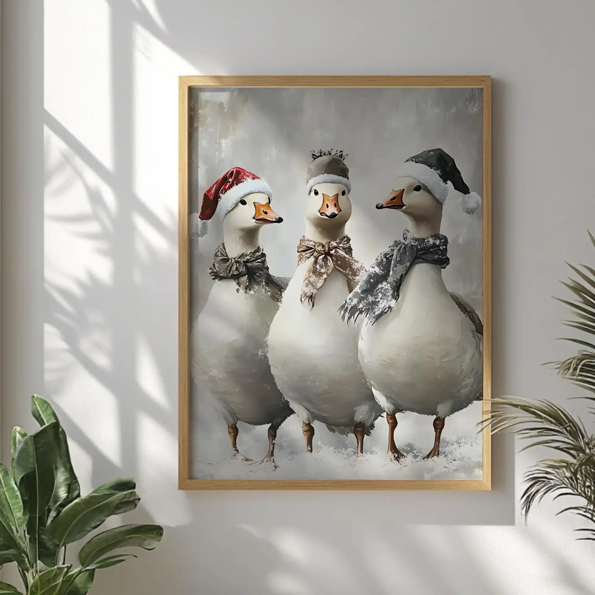 Frameless canvas paintings,Christmas Silly Goose Wall Art Poster - Funny Farm Animal Holiday Poster Rustic Winter Home Poster fo
