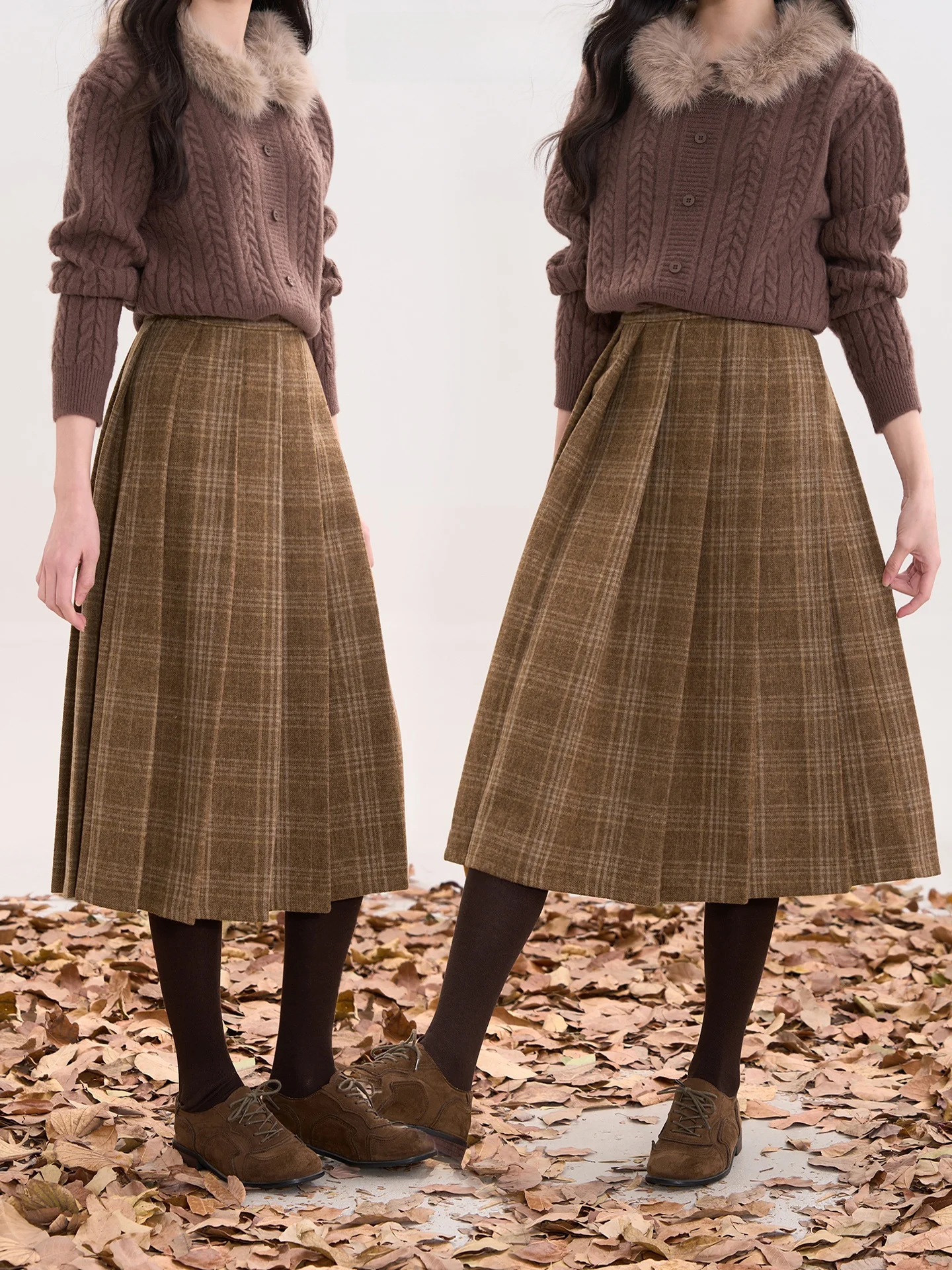 

Осенне-зимняя женская юбка А-силуэта с высокой талией, шерстяная, в клетку, плиссированная, повседневная, от китайского бренда Flower Field Window