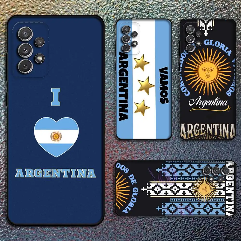 

Football Argentine flag Phone Case For Samsung S24,21,22,23,30,Ultra,20,Plus,Note,10,9,Black soft silicone case