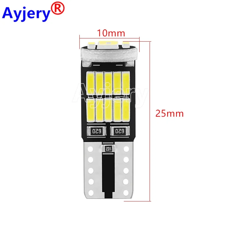 AYJERY 100pcs T10 W5W 194 501 Led Canbus No Error Car Interior Light T10 26 SMD 4014 Chip Pure White Instrument Lights Bulb Lamp