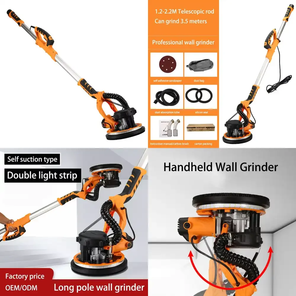 

220V DIY Industrial Electric Sanding Machine Long Pole Double Lamp Belt Wall Tool Home Use Polishing Sander Putty Tool