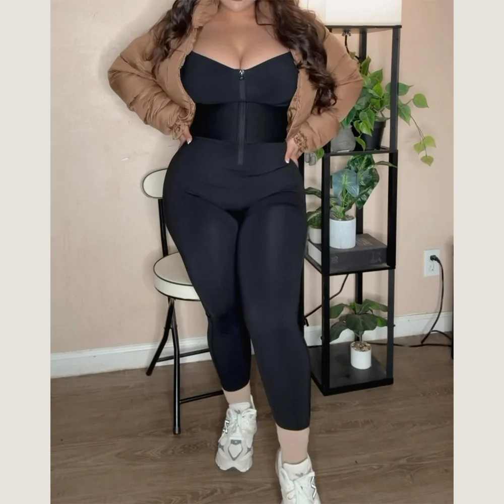 Full Body Shaper Gaine Ventre Plat Femme Stretchy Jumpsuit Sleeveless Sexy One-Piece Fitness Sports Bodysuits Ankle Length Pants