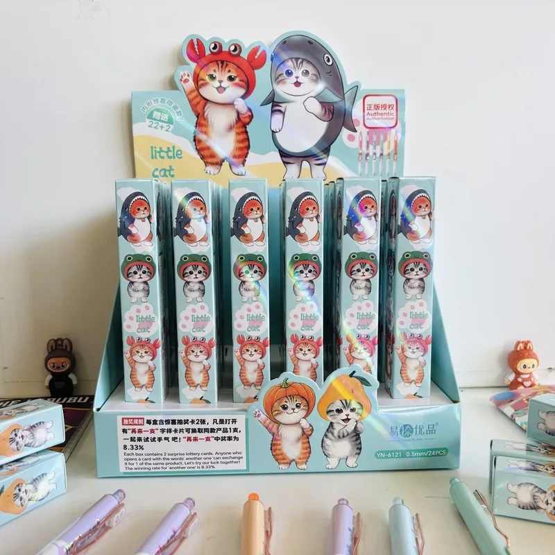 

6/24 шт. Kawaii Mofusand патч гелевая ручка портативная металлическая ручка с зажимом 0,5 черный пресс водяная ручка студенческие канцелярские принадлежности подарок Wholesa