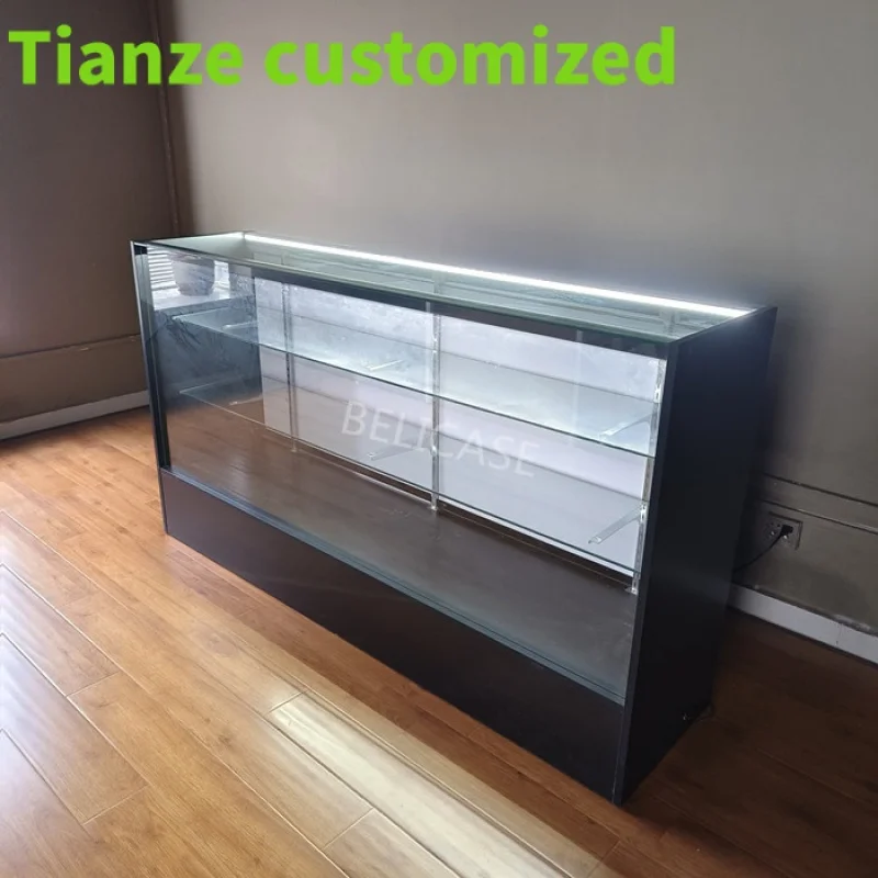 (customized)6ft ExtraDisplay Lockable Display Showcase Wooden Retail Glass Counter with Led Lighting Smoke Shop